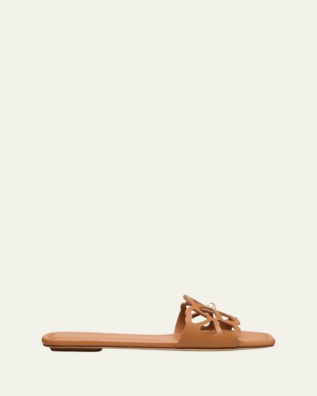 Jasmine Leather Cutout Flat Slide Sandals